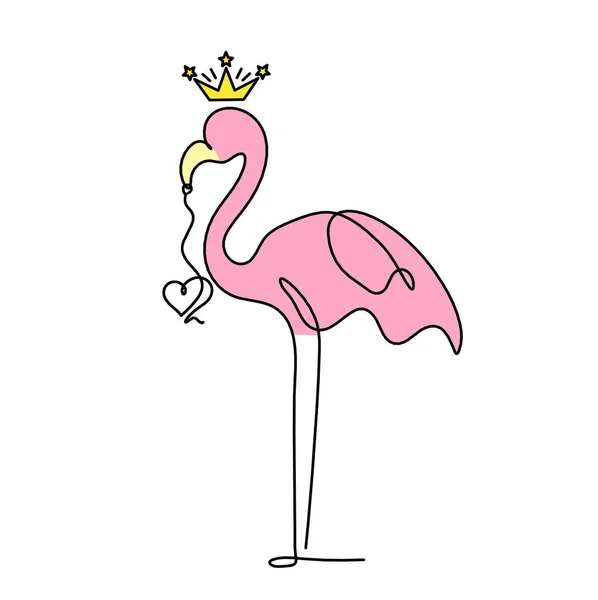 Soyut Renk Flamingosunun Silueti Kalbi Beyaz Arkaplanda Çizgi Olarak Çizilmiş — Stok fotoğraf