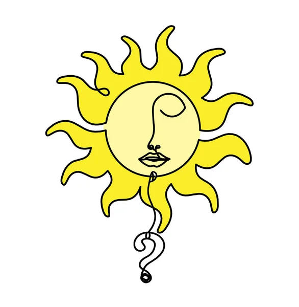 Абстрактне Кольорове Сонячне Обличчя Знаком Питання Лінія Малює Білому Тлі — стокове фото
