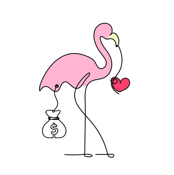 Silhouette Abstract Color Flamingo Dollar Line Drawing White Background — Stock Photo, Image