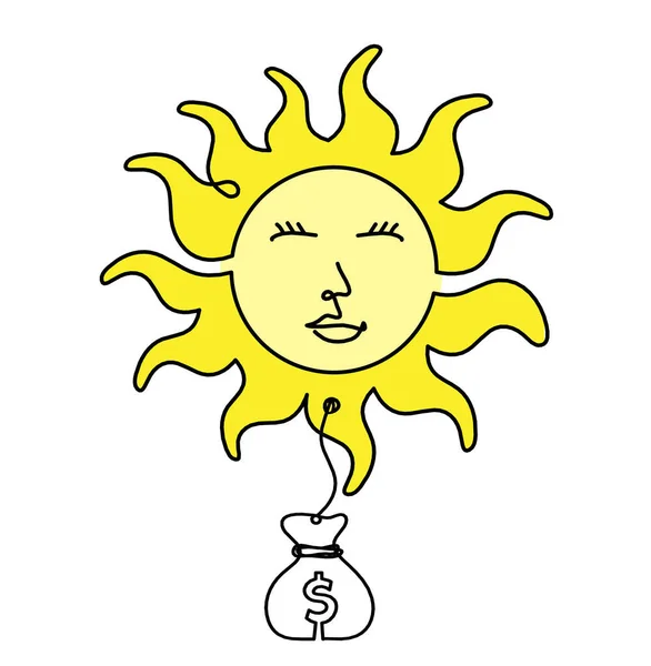 Абстрактный Цвет Солнечного Лица Долларом Виде Чертежа Линии Белом Фоне — стоковое фото