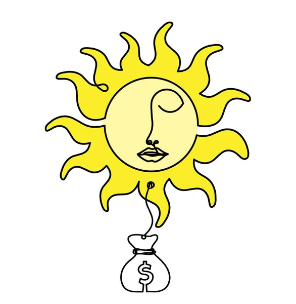 Cor Abstrato Sun Face Com Dólar Como Desenho Linha Fundo — Fotografia de Stock