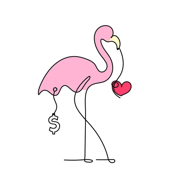 Sylwetka Abstrakcyjnego Koloru Flaminga Dolarem Jako Rysunek Linii Białym Tle — Zdjęcie stockowe