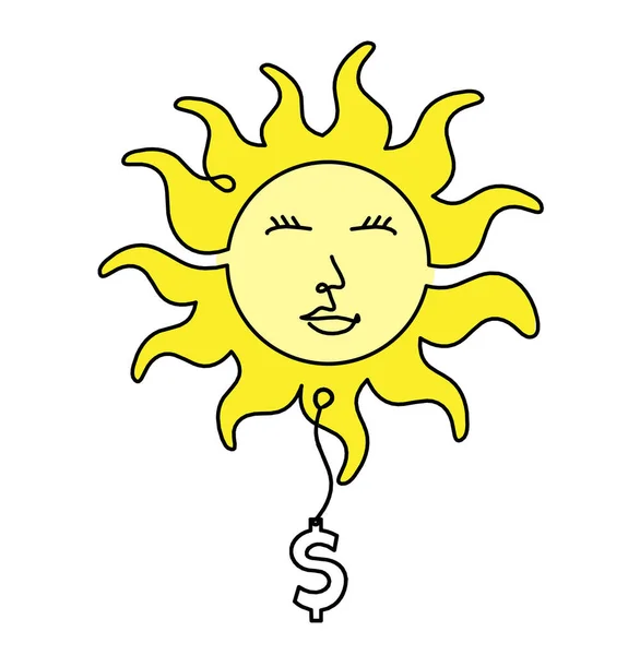 白い背景に線描画としてドルで抽象的な色の太陽フェイス — ストック写真