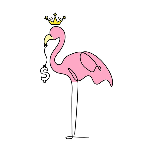 Soyut Renk Flamingosunun Silüeti Dolar Beyaz Arkaplanda Çizgi Olarak Çiziliyor — Stok fotoğraf