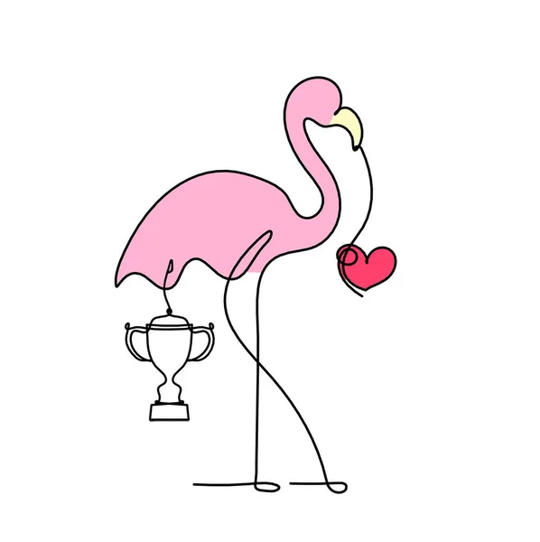 Silhuett Abstrakt Farge Flamingo Med Trofé Som Linje Tegning Hvit – stockfoto