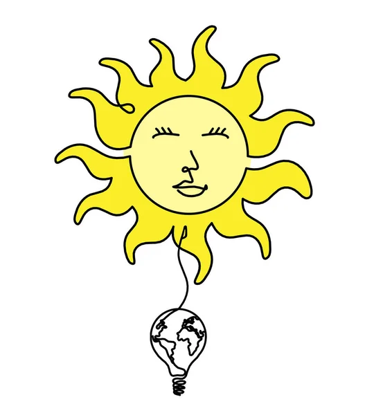 白い背景に線図として電球が付いている抽象的な色の太陽表面 — ストック写真