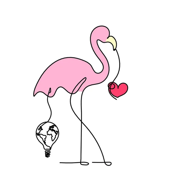 Sylwetka Abstrakcyjnego Koloru Flaminga Żarówką Jako Rysunek Linii Białym Tle — Zdjęcie stockowe