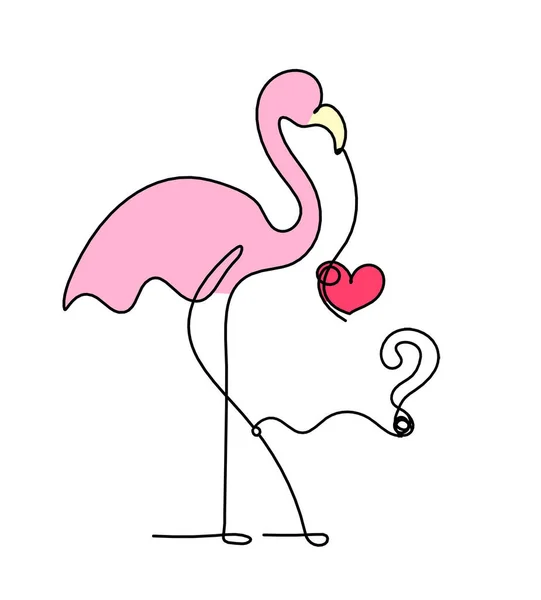 Silhuett Abstrakt Farge Flamingo Med Spørsmålstegn Som Linje Tegning Hvit – stockfoto