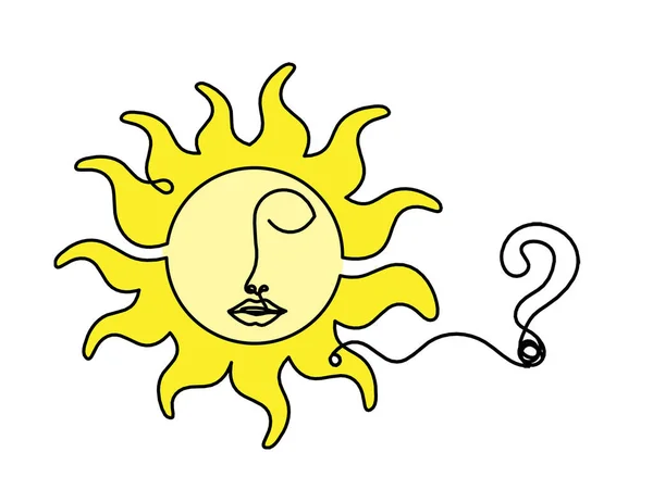 Cor Abstrato Sun Face Com Ponto Interrogação Como Desenho Linha — Fotografia de Stock