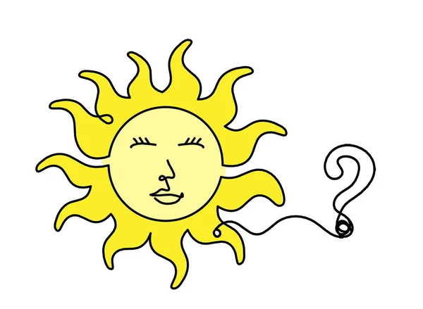 Абстрактне Кольорове Сонячне Обличчя Знаком Питання Лінія Малює Білому Тлі — стокове фото