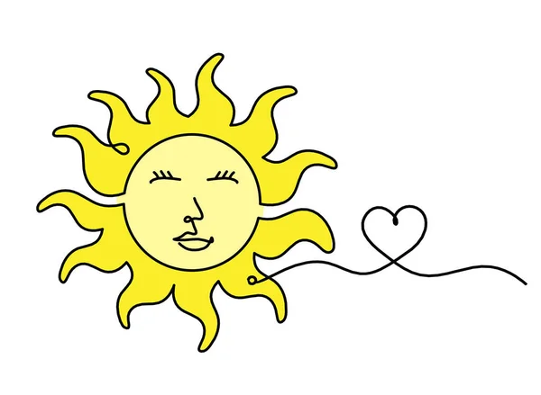 白い背景に線画としてハートと抽象的な色の太陽フェイス — ストック写真