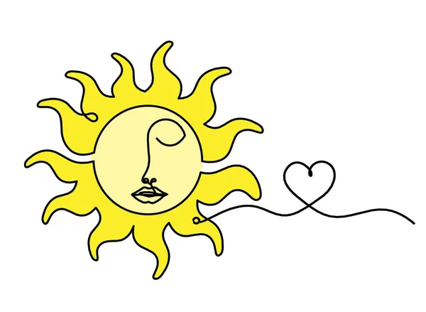 Cor Abstrato Sun Face Com Coração Como Desenho Linha Fundo — Fotografia de Stock