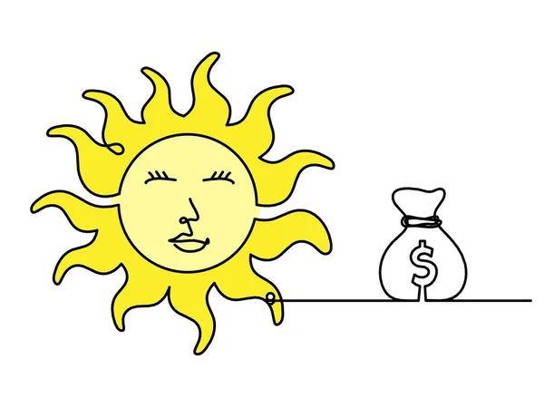白い背景に線描画としてドルで抽象的な色の太陽フェイス — ストック写真