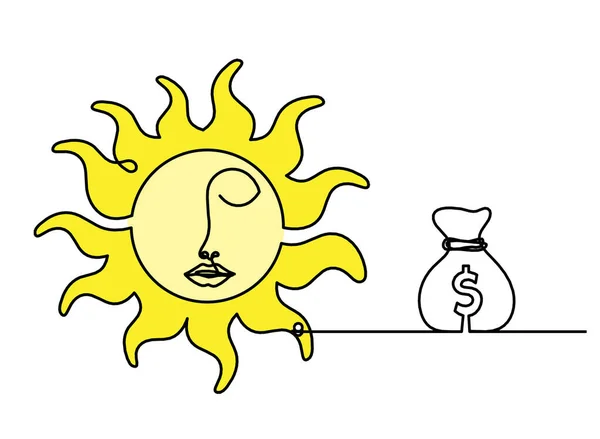 Abstrakte Farbe Sonnengesicht Mit Dollar Als Linienzeichnung Auf Weißem Hintergrund — Stockfoto