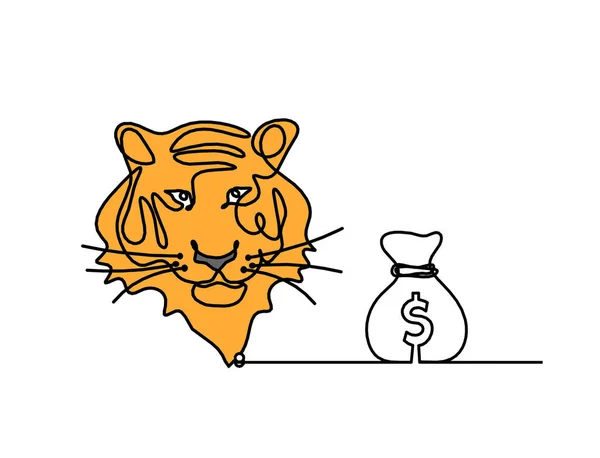 Silhuett Abstrakt Färg Tiger Med Dollar Som Linje Ritning Vitt — Stockfoto