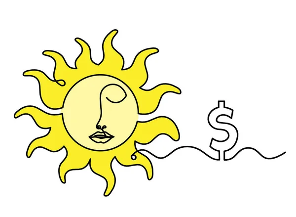 Cara Sol Color Abstracto Con Dólar Como Dibujo Línea Sobre —  Fotos de Stock