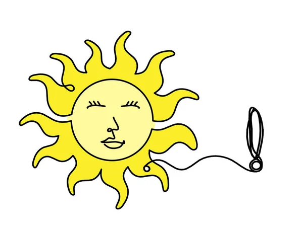 Абстрактный Цвет Лица Солнца Экскламационным Знаком Виде Линии Белом Фоне — стоковое фото