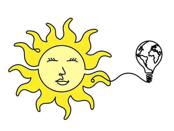 Beyaz Arkaplan Üzerine Çizgi Çizimi Olarak Ampullü Soyut Renk Güneş — Stok fotoğraf