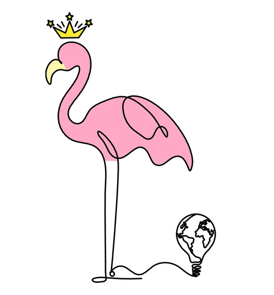 Sylwetka Abstrakcyjnego Koloru Flaminga Żarówką Jako Rysunek Linii Białym Tle — Zdjęcie stockowe