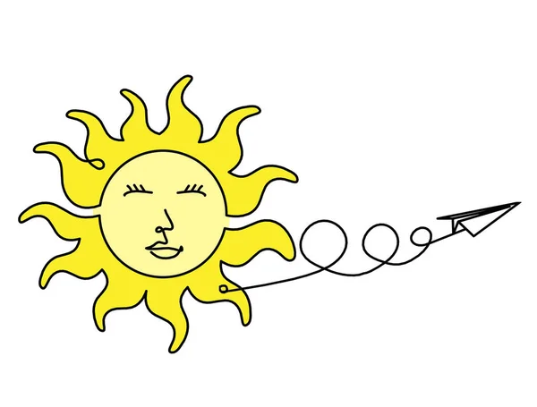 Абстрактный Цвет Солнечного Лица Бумажной Плоскостью Виде Линии Рисунка Белом — стоковое фото