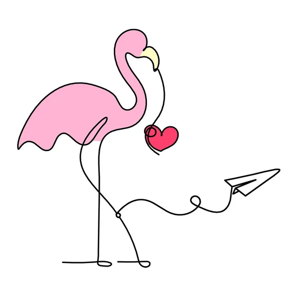 Silhueta Flamingo Cor Abstrata Com Plano Papel Como Desenho Linha — Fotografia de Stock