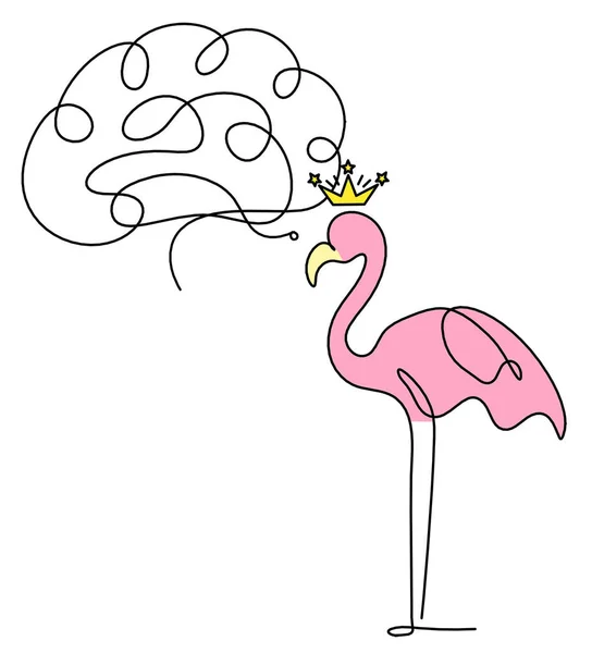 白い背景に線画として脳と抽象的な色のフラミンゴのシルエット — ストック写真