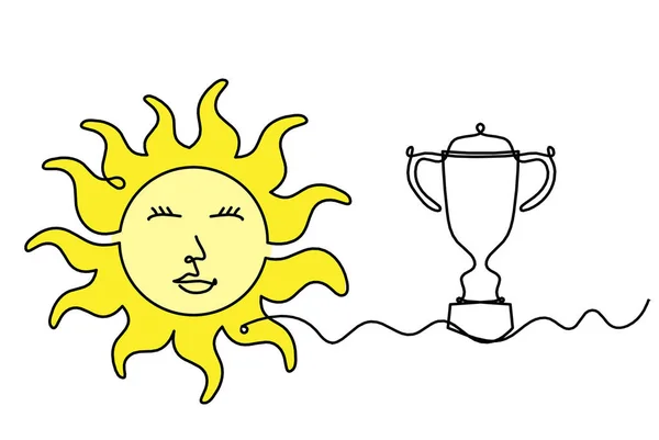 Abstract Color Sun Face Trophy Line Drawing White Background — Stock Photo, Image