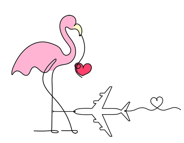 Silhuett Abstrakt Farge Flamingo Med Plan Som Linje Tegning Hvit – stockfoto