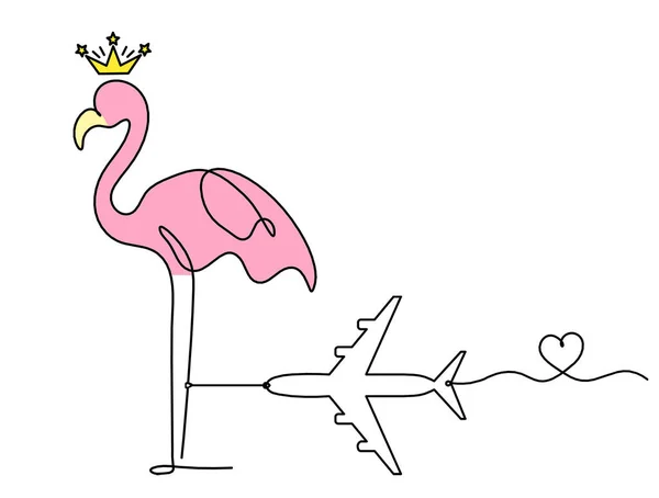 Soyut Renk Flamingosunun Silueti Beyaz Arkaplanda Çizgi Olarak Düzlem Çizimi — Stok fotoğraf