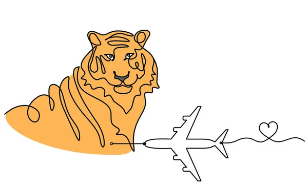 Silhuett Abstrakt Färg Tiger Med Plan Som Linje Ritning Vitt — Stockfoto