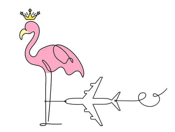 Силуэт Абстрактного Цвета Фламинго Плоскостью Виде Линии Рисунка Белом Фоне — стоковое фото