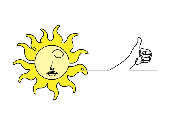 白い背景に線描きとして手で抽象的な色の太陽フェイス — ストック写真