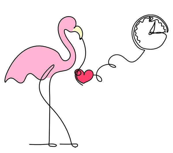 Silhueta Flamingo Cor Abstrata Com Relógio Como Desenho Linha Fundo — Fotografia de Stock
