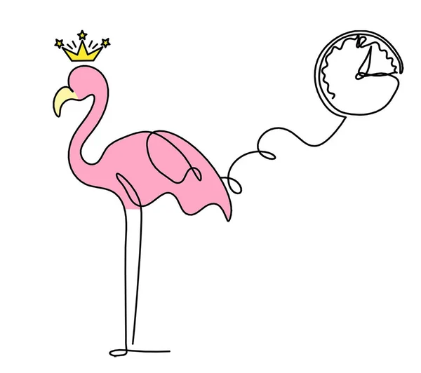 Silueta Abstraktní Barvy Flamingo Hodinami Jako Čára Kreslení Bílém Pozadí — Stock fotografie