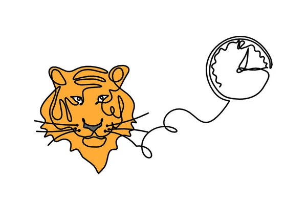 흰색에 그림으로 시계와 호랑이의 실루엣 — 스톡 사진