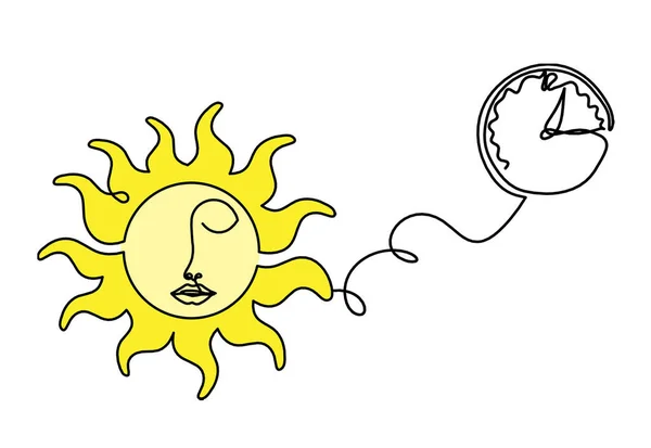 Cor Abstrato Sun Face Com Relógio Como Desenho Linha Fundo — Fotografia de Stock