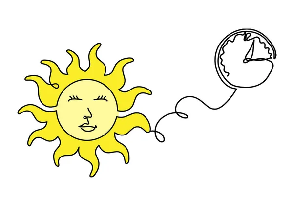 白い背景に線描きとして時計が付いている抽象的な色の太陽表面 — ストック写真