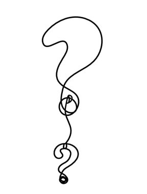 Soru işareti olan soyut soru işareti beyaz arkaplan üzerine çizilen sürekli çizgiler