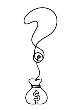 Beyaz arkaplanda dolar aralıksız çizgiler çizen soyut soru işareti