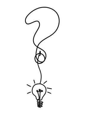 Ampul sürekli çizgileri beyaz arkaplan üzerine çizili soyut soru işareti