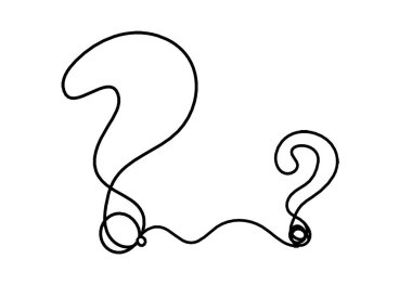 Soru işaretli soyut soru işareti beyaz arkaplan üzerinde sürekli çizgiler olarak çizilir