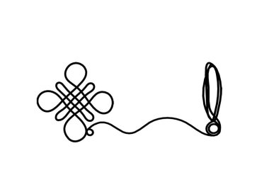 Beyaz arkaplanda çizgi çizimi olarak ünlem işaretli sonsuz uğurlu düğümün işareti