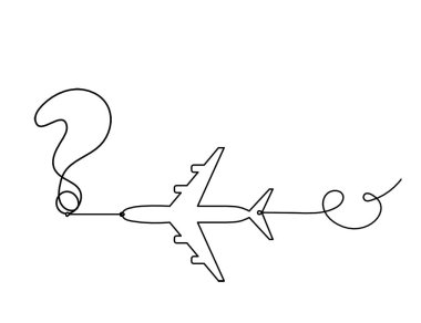 Beyaz arkaplanda sürekli çizgiler olarak düzlem ile soyut soru işareti