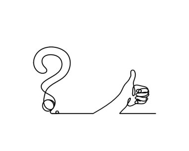 Beyaz arkaplanda sürekli çizgiler olarak elle soyut soru işareti