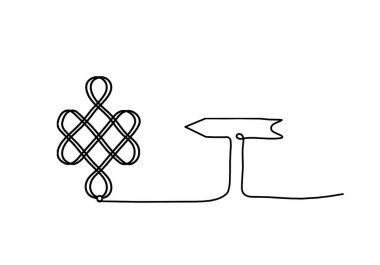 Beyaz arkaplanda çizgi çizimi olan sonsuz uğurlu düğümün işareti