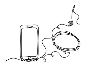 Beyaz arkaplanda çizgi çizimi olarak soyut mobil ve yorum