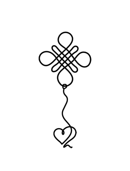 Sign Endless Auspicious Knot Heart Line Drawing White Background — Stock Vector