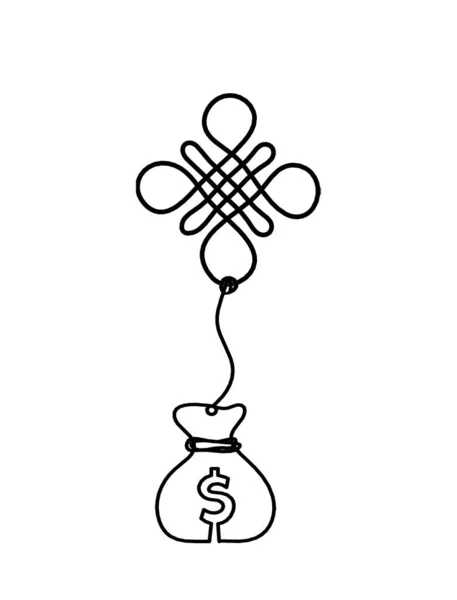 Sign Endless Auspicious Knot Dollar Line Drawing White Background — Stock Vector