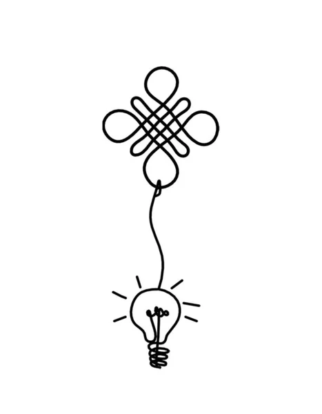 白い背景に線図として電球が付いている無限の好ましい結び目の印 — ストックベクタ