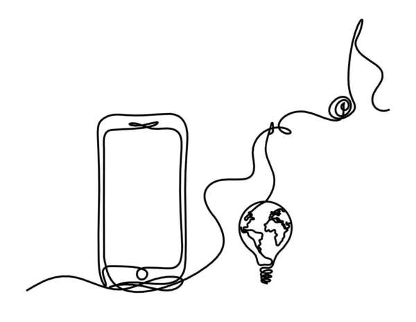 白い背景に線描画として抽象的なモバイルとライト電球 — ストックベクタ